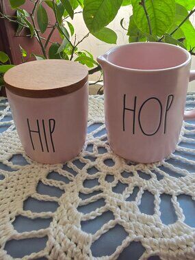 Rae Dunn Pink Sugar and Creamer Set HIP HOP NWOT